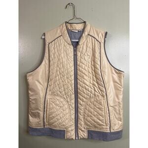 Zenergy Chico's Francine quilted puffer vest yellow with gray accents, size XL